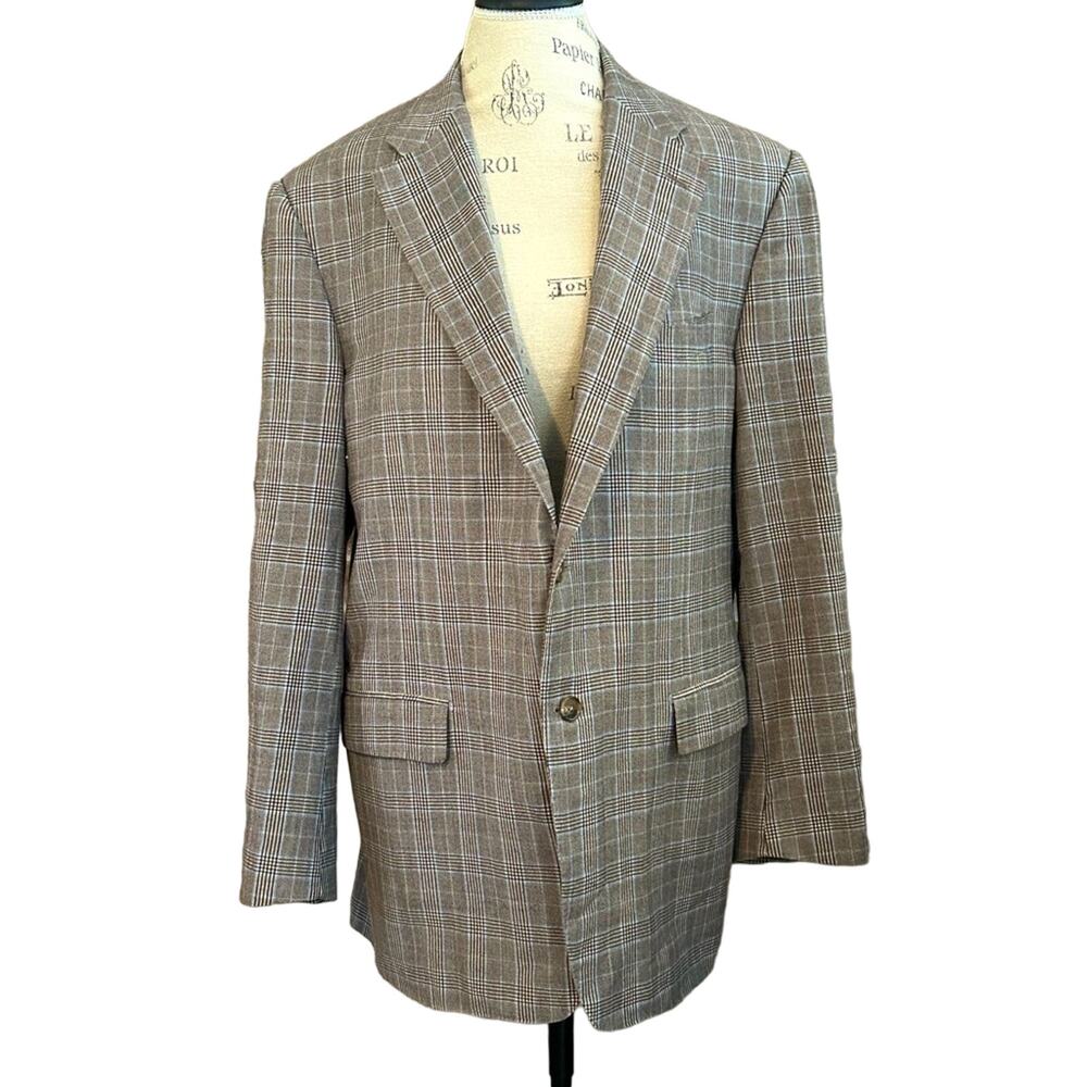 Corneliani plaid checkered gray wool cashmere sports coat blazer jacket 56L